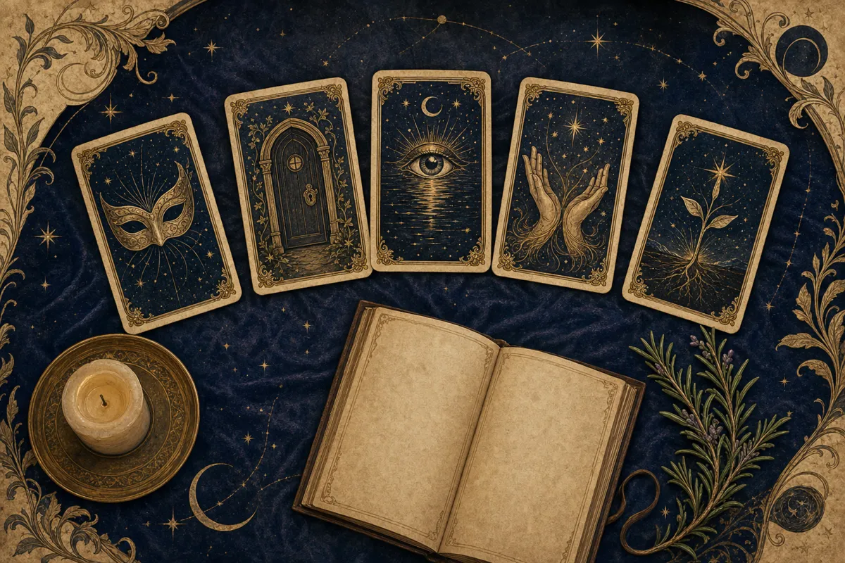 Tarot y trabajo de sombra: tirada de cinco cartas simbólicas con diario Tarot y trabajo de sombra: tirada de cinco cartas simbólicas con diario