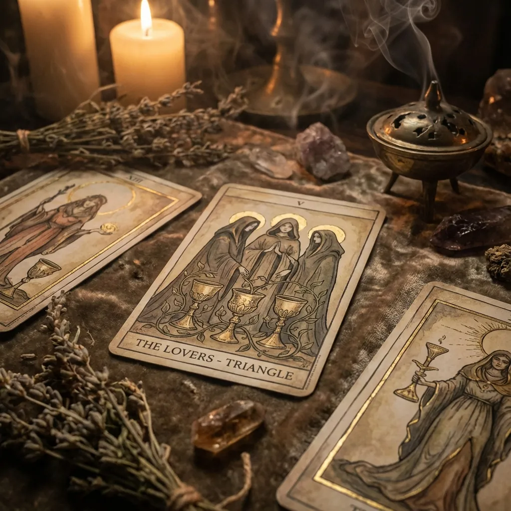 Triângulo amoroso no tarô: como ler com ética, clareza e sem obsessão Triângulo amoroso no tarô: como ler com ética, clareza e sem obsessão